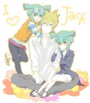  carly_nagisa_(cosplay) cosplay earrings glasses green_hair jack_atlas jack_atlus luca twintails yellow_eyes yugioh_5d&#039;s 