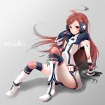  android belt boots dress earmuffs gloves headphones headset kneehighs long_hair miki_(vocaloid) plastick red_eyes red_hair redhead robot_joints sf-a2_miki smile socks solo star striped striped_gloves striped_kneehighs thighhighs vocaloid wrist_cuffs 