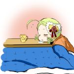  cup drill_hair drooling green_hair hair_ornament kanaria kotatsu mug rozen_maiden saliva shiro-inu sleeping table twin_drills 
