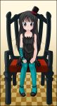  1girl akiyama_mio black_eyes black_hair blue_legwear cane chair child don&#039;t_say_&quot;lazy&quot; don&#039;t_say_lazy fingerless_gloves gloves hat highres k-on! long_hair mini_top_hat pantyhose sitting sk_(buta) solo top_hat turquoise_pantyhose young 