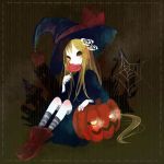  blonde_hair candy halloween hat jack-o-lantern pumpkin socks striped striped_socks witch witch_hat xxxxakixxxx 