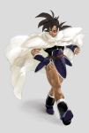  1boy armor black_hair boots cape dragon_ball dragon_ball_z highres male muscle open_mouth saiyan scouter solo tail turles 