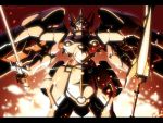  glowing glowing_eyes gundam heihokon kaneko_tsukasa knight_gundam lance mecha polearm sd_gundam solo sword weapon 