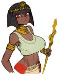  1girl armlet black_hair bob_cut bottomless bracelet breasts bust cleavage crop_top dark_skin egyptian huge_breasts jewelry lamia monster_girl neck_ring original red_eyes rough solo space_jin staff tiara 