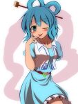  1girl ;p blue_eyes blue_hair blush hair_ornament hair_stick honda_takaharu kaku_seiga shawl solo tongue tongue_out touhou white_background wink 