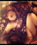  1girl bare_shoulders bracelet brown_hair chair cup dress elbow_gloves gloves hat highres hohoemidebu idolmaster jewelry long_hair looking_at_viewer minase_iori necklace open_mouth solo stuffed_animal stuffed_bunny stuffed_toy veil wine_glass 