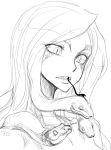 1girl face forked_tongue long_hair monochrome monster_girl original scales sharp_teeth sketch slit_pupils snake_hair solo space_jin tongue 