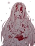  1girl ataru_(cha2batake) blood blood_on_face japanese_clothes kantai_collection long_hair looking_at_viewer monochrome muneate personification shoukaku_(kantai_collection) solo torn_clothes 