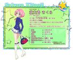 1girl aikatsu! bag character_sheet green_eyes kitaouji_sakura official_art pink_hair school_uniform short_hair skirt smile solo star 