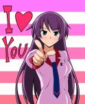  1girl blush heart long_hair monogatari_(series) okota1869 purple_hair school_uniform senjougahara_hitagi smile solo violet_eyes 