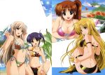 4girls absurdres ass bardiche beach bikini blonde_hair breasts brown_hair butt_crack cleavage clouds fate_testarossa feet flat_chest flower frilled_bikini frills front-tie_top hat heart higa_yukari highres isis_eaglet large_breasts lily_strosek long_hair looking_back low-tied_long_hair lyrical_nanoha mahou_senki_lyrical_nanoha_force multiple_girls navel official_art plant ponytail popsicle purple_hair raising_heart red_eyes side-tie_bikini sky smile steed_(nanoha) strap_slip sun swimsuit takamachi_nanoha under_boob very_long_hair violet_eyes water yellow_eyes