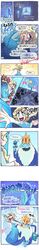  +_+ 1boy 1girl absurdres adventure_time bare_shoulders blonde_hair blue_eyes blue_skin blush braid comic crossover crown disney dress elsa_(frozen) frozen_(disney) gashi-gashi highres ice_king long_hair long_image open_mouth sharp_teeth single_braid smile snowman tall_image tears translation_request white_hair 