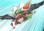 ! 1girl absurdres bow brown_hair cape commentary_request fire hair_bow highres long_hair reiuji_utsuho shinapuu solo wings 
