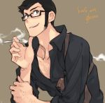  1boy arsene_lupin_iii glasses gun holster lupin_iii male smoking solo toujou_sakana weapon 