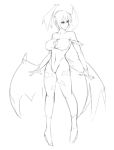  1girl alternate_breast_size bare_shoulders bat_print bat_wings boots breasts bridal_gauntlets cleavage demon_girl eu03 head_wings large_breasts leotard lilith_aensland monochrome pantyhose print_legwear short_hair sketch solo standing succubus vampire_(game) wings 