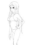  1girl akiyama_mio bikini hand_on_hip highres k-on! kanau lineart long_hair monochrome solo swimsuit 