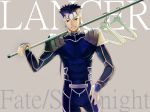  1boy blue_hair clothes_hanger fate/stay_night fate_(series) kabio lancer long_hair pole ponytail red_eyes solo 