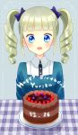  1girl aikatsu! birthday blue_eyes blush cake dress green_hair happy_birthday long_hair no_(artist) open_mouth solo toudou_yurika twintails 