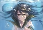  1girl air_bubble black_hair brown_eyes ks long_hair school_uniform serafuku shakugan_no_shana shana underwater 