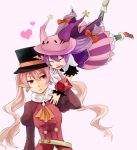  2girls belt cravat cross dolce_(rune_factory) earrings gloves hat jewelry long_hair multiple_girls pico_(rune_factory) pink_hair pointy_ears purple_hair rune_factory rune_factory_4 skull syou007 top_hat twintails white_gloves 