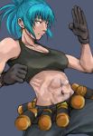  1girl abs blue_eyes blue_hair breasts crop_top explosive grenade king_of_fighters leona_heidern long_hair midriff mimiyamakiichi ponytail solo tank_top 