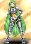  1girl alternate_costume armor bodysuit boots fenril-huayra gloves green_eyes green_hair kid_icarus palutena power_suit solo very_long_hair 