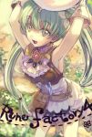  1girl :d ame_yamori armpits cravat frey_(rune_factory) gloves green_eyes green_hair long_hair miniskirt open_mouth rune_factory rune_factory_4 skirt sleeveless smile solo twintails 