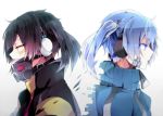  black_hair blue_eyes blue_hair dual_persona ene_(kagerou_project) headphones kagerou_project long_hair mask poni_(rito) red_eyes tears twintails 