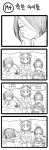  4koma chips comic controller crown fiora_laurent green_dew greyscale highres jarvan_lightshield_iv korean league_of_legends monochrome pajamas ponytail remote_control shauna_vayne short_hair sunglasses translation_request 