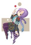  1girl 3; braid brown_eyes clorica_(rune_factory) jito necktie pantyhose purple_hair rune_factory rune_factory_4 sleepy solo twin_braids wink 