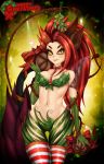  1girl absurdres christmas highres navel pitui1996 red_hair smile solo striped_legwear thighhighs yellow_eyes zyra 