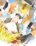  1girl blonde_hair chain kagerou_project kisaragi_momo long_hair looking_at_viewer poni_(rito) side_ponytail smile upside-down yellow_eyes 