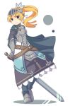  1girl armor blonde_hair cape dress forte_(rune_factory) jito long_hair ponytail rune_factory rune_factory_4 smile solo sword visor_(armor) weapon 