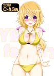  1girl bikini blonde_hair blush charlotte_dunois highres infinite_stratos long_hair solo swimsuit violet_eyes yamai_(ymi_factory) 