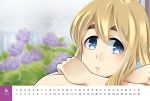  1girl bel-tree blonde_hair blue_eyes calendar flower k-on! kotobuki_tsumugi long_hair pout rain 