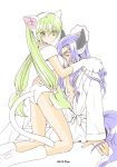  1boy 1girl alternate_costume animal_ears ass blue_hair cat_ears cat_tail couple diras enomototakeaki frey_(rune_factory) green_eyes green_hair long_hair paws robe rune_factory rune_factory_4 tail twintails 