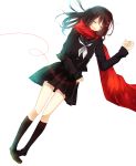  1girl ^_^ ayano_(kagerou_project) black_hair blush chunnkoromochi closed_eyes hair_ornament hairclip highres kagerou_project long_hair open_mouth red_string scarf school_uniform serafuku smile string 