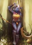  1girl blue_skin highres hooves horn league_of_legends open_mouth pointy_ears solo soraka staff wink yellow_eyes 