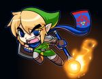 1boy blonde_hair blue_eyes chibi fingerless_gloves gloves glowing hat link pauldrons pointy_ears r.case scarf solo the_legend_of_zelda toon_link tunic wand 