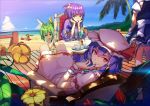  6+girls apron arm_support bat_wings beach blue_dress blue_hair blue_sky burrowing chair clouds crescent cup daiyousei dress drinking_straw fairy_wings fang flandre_scarlet flower food fruit green_eyes green_hair hair_ornament hair_up hat hat_ribbon hiding holster hong_meiling izayoi_sakuya jinyuan712 knife lemon lemon_slice looking_at_viewer looking_back maid multiple_girls ocean open_mouth palm_tree patchouli_knowledge pink_dress pink_eyes puffy_sleeves purple_dress purple_hair redhead remilia_scarlet ribbon sash shirt short_sleeves side_ponytail sitting skirt skirt_set sky smile striped striped_dress teacup teapot thigh_holster touhou tree vest violet_eyes waist_apron wariza water wings wrist_cuffs 