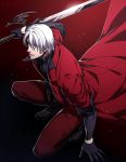  1boy dante devil_may_cry jacket kuren long_coat rebellion_(sword) red_jacket solo sword weapon white_hair 
