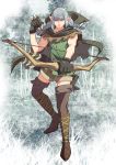  1boy arrow boots bow_(weapon) braid cape chinjuu_hibakichi cosplay dragon&#039;s_crown elf_(dragon&#039;s_crown) elf_(dragon&#039;s_crown)_(cosplay) gloves grey_eyes grey_hair hood narukami_yuu parody persona persona_4 pointy_ears solo thigh_boots thighhighs twin_braids weapon 