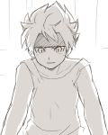  1boy headband ibuki_munemasa inazuma_eleven_(series) inazuma_eleven_go inazuma_eleven_go_galaxy male monochrome petagon short_hair solo sweat 