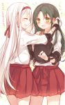  2girls green_hair hair_down hairband japanese_clothes kantai_collection long_hair multiple_girls muneate open_mouth personification ribbon shoukaku_(kantai_collection) white_hair zuikaku_(kantai_collection) 