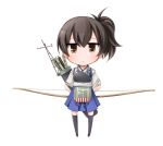  1girl black_hair black_legwear bow_(weapon) expressionless highres japanese_clothes kaga_(kantai_collection) kantai_collection moegi_nenene muneate personification short_hair side_ponytail solo thighhighs weapon white_background 