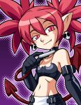  1girl bandeau bangle bat_wings black_gloves blush_stickers bracelet demon_girl demon_tail disgaea earrings elbow_gloves etna fang flat_chest gloves jewelry midriff mini_wings pointy_ears r.case red_eyes redhead skull slit_pupils solo tail twintails wings 