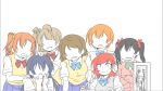  6+girls ^_^ artist_name artist_request background black_hair blush bow brown_hair closed_eyes comic hair_bow hoshizora_rin koizumi_hanayo korean kousaka_honoka long_hair love_live!_school_idol_project minami_kotori multiple_girls multiple_tails nishikino_maki o_o open_mouth ponytail red_eyes redhead school_uniform shaking shocked_eyes short_hair skirt smile sonoda_umi tail twintails yazawa_nico 