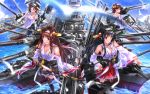  4girls bare_shoulders black_hair boots breasts brown_hair detached_sleeves glasses hairband haruna_(kantai_collection) hiei_(kantai_collection) highres japanese_clothes kantai_collection kirishima_(kantai_collection) kongou_(kantai_collection) long_hair multiple_girls nontraditional_miko personification short_hair swordsouls thigh_boots thighhighs 