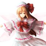  1girl ao-shiba blonde_hair bow capelet fairy_wings hat hat_bow lily_white long_hair outstretched_arms red_eyes solo touhou wide_sleeves wings 