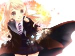  1girl blonde_hair cloak earrings harry_potter jewelry luna_lovegood necktie skirt solo 